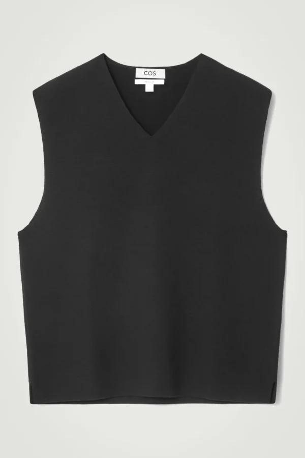 COS V-NECK MILANO-KNIT WOOL TANK BLACK Best