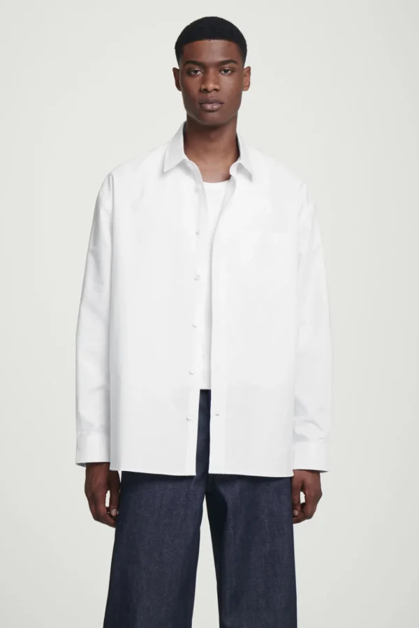 COS WIDE OVERSIZED COTTON OXFORD SHIRT WHITE Discount