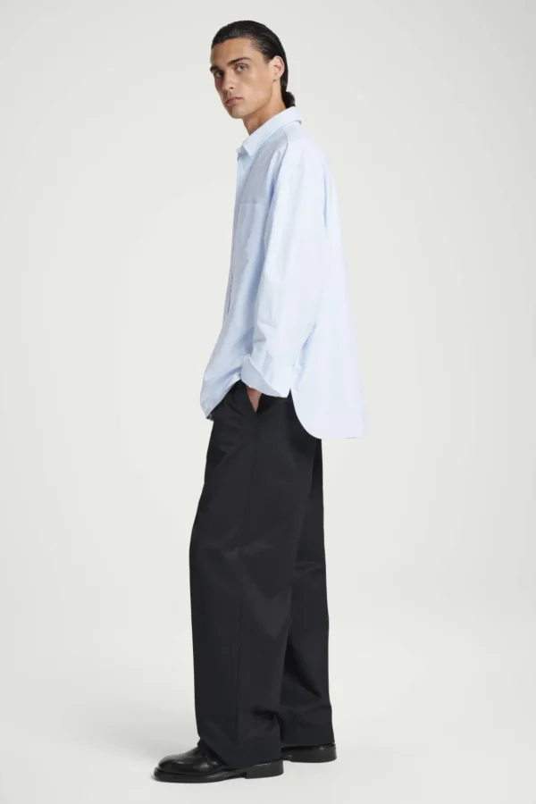 COS WIDE OVERSIZED COTTON OXFORD SHIRT BLUE / PINSTRIPED Store