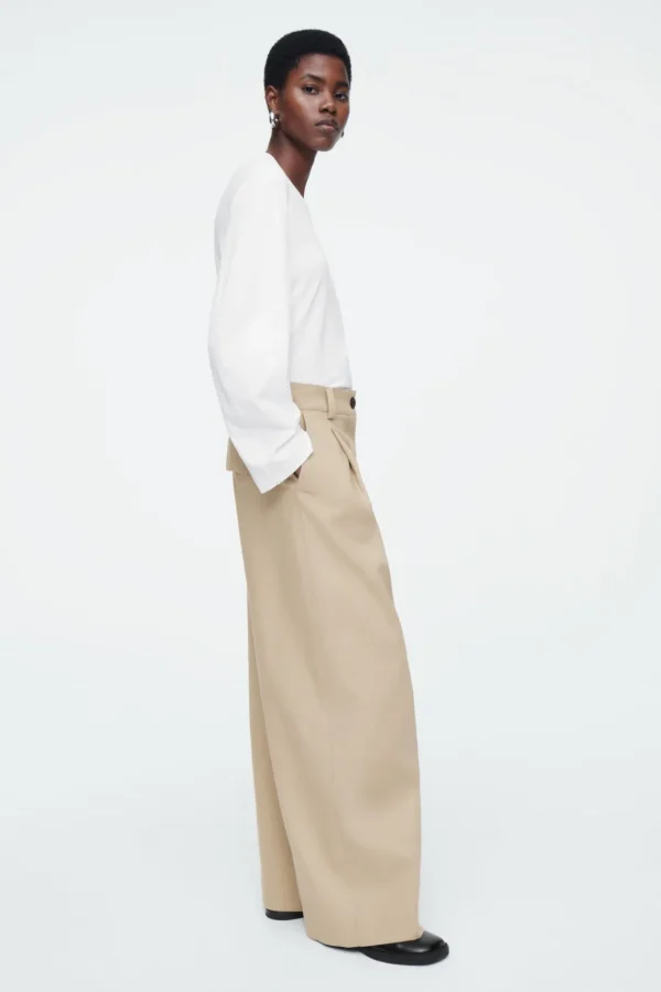 COS WIDE-LEG COTTON PANTS BEIGE Hot