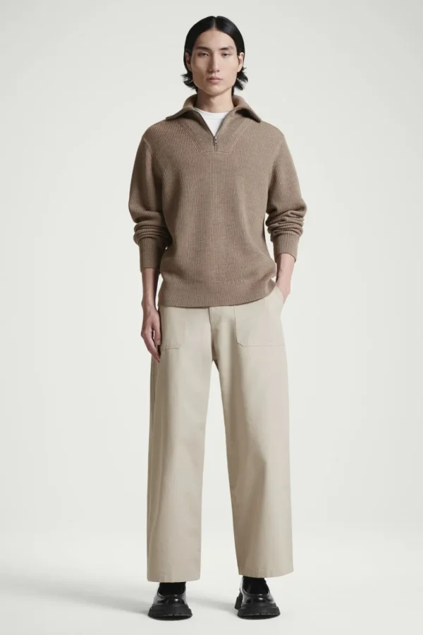 COS WIDE-LEG COTTON UTILITY PANTS MOLE Discount