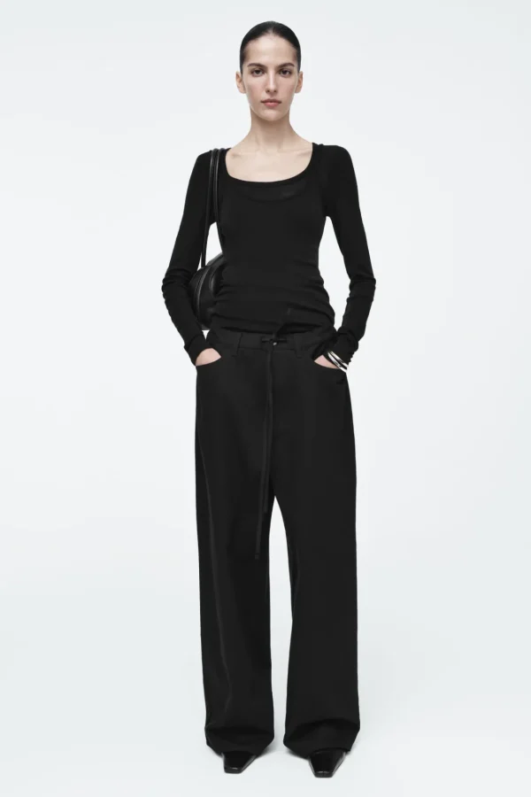 COS WIDE-LEG DRAWSTRING PANTS BLACK Discount