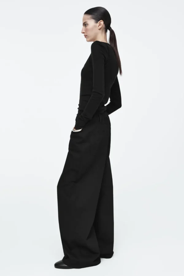 COS WIDE-LEG DRAWSTRING PANTS BLACK Discount