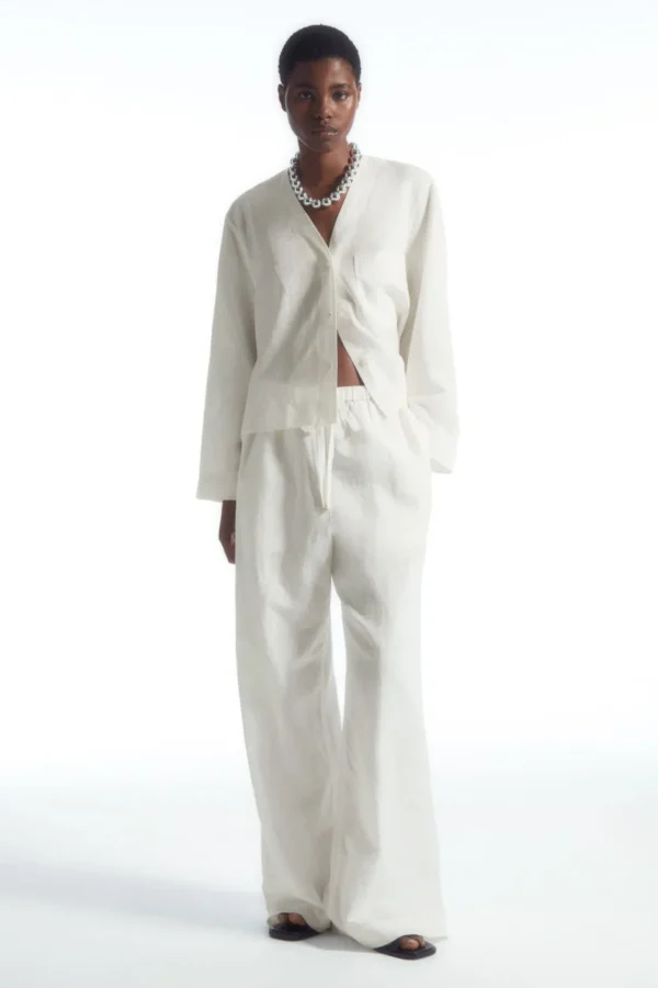 COS WIDE-LEG LINEN DRAWSTRING PANTS WHITE Cheap