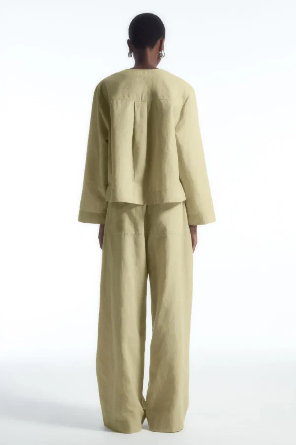 COS WIDE-LEG LINEN DRAWSTRING PANTS WASHED KHAKI Best Sale