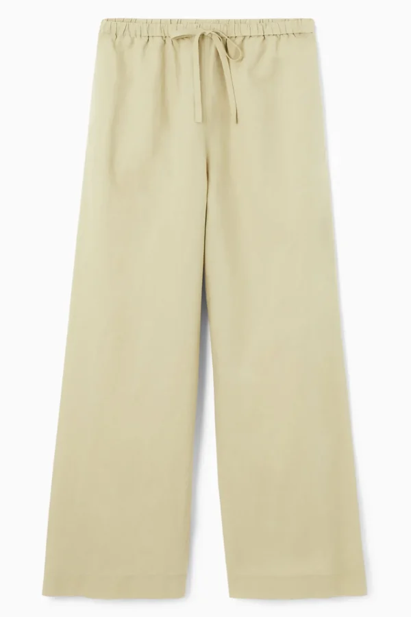 COS WIDE-LEG LINEN DRAWSTRING PANTS WASHED KHAKI Best Sale