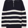 COS WOOL AND COTTON-BLEND HALF-ZIP SWEATER NAVY Best Sale