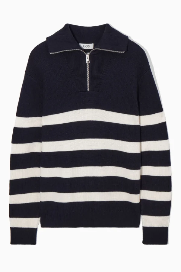 COS WOOL AND COTTON-BLEND HALF-ZIP SWEATER NAVY Best Sale