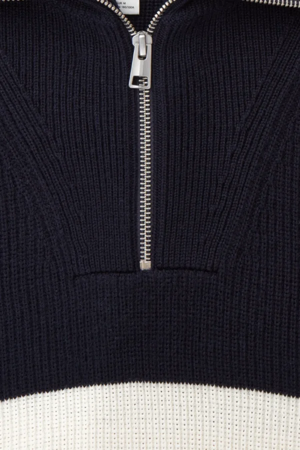 COS WOOL AND COTTON-BLEND HALF-ZIP SWEATER NAVY Best Sale