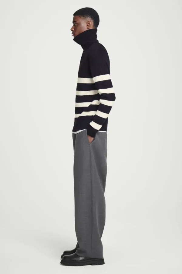 COS WOOL AND COTTON-BLEND HALF-ZIP SWEATER BLACK / CREAM / STRIPED Cheap