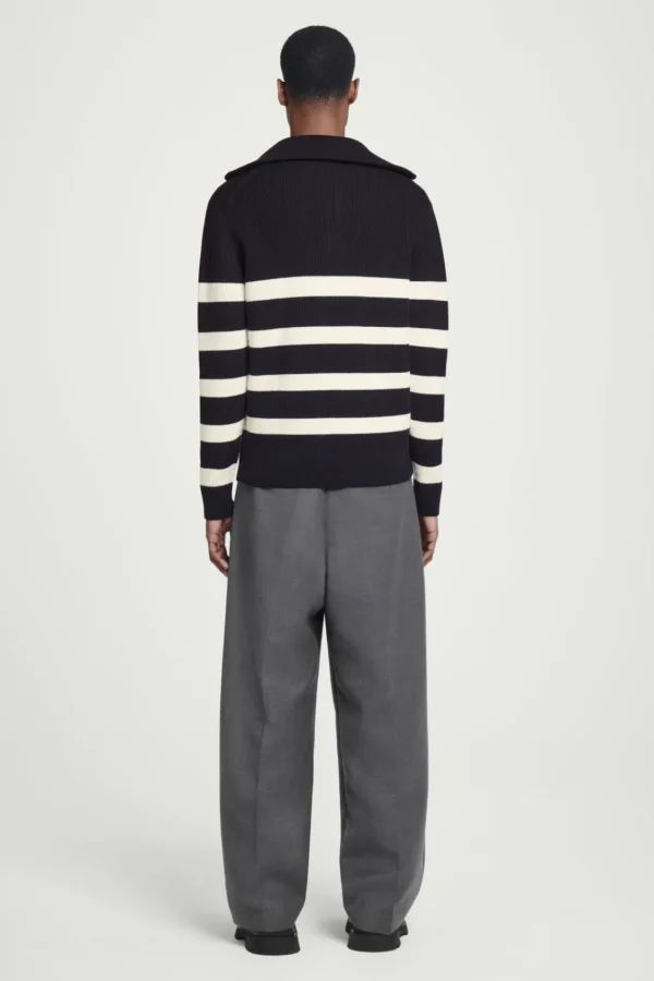 COS WOOL AND COTTON-BLEND HALF-ZIP SWEATER BLACK / CREAM / STRIPED Cheap