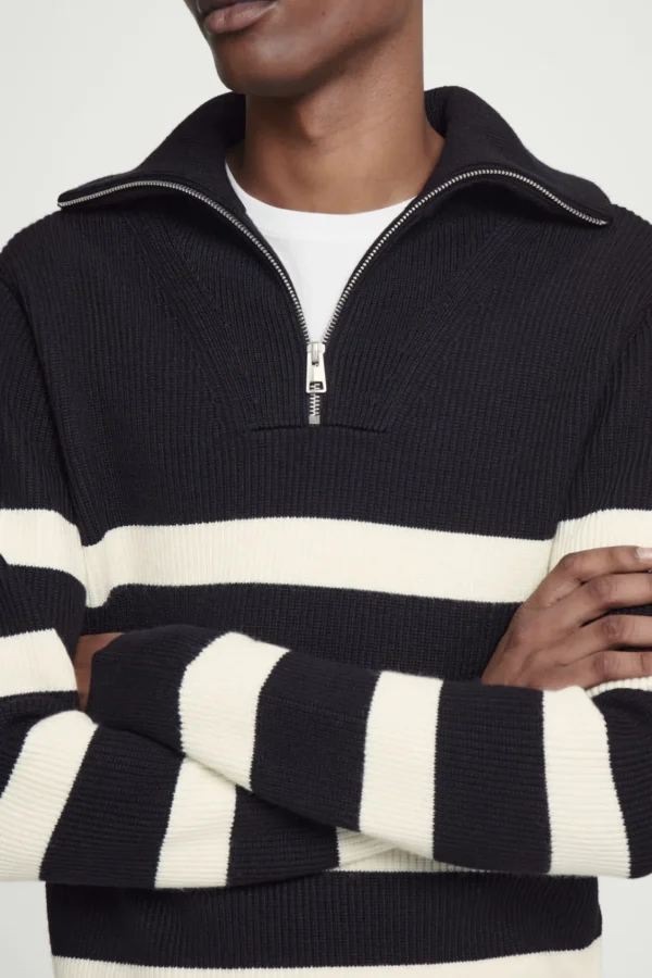 COS WOOL AND COTTON-BLEND HALF-ZIP SWEATER BLACK / CREAM / STRIPED Cheap