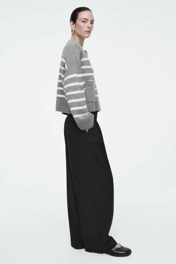 COS WOOL CREW-NECK CARDIGAN GRAY / STRIPED Hot