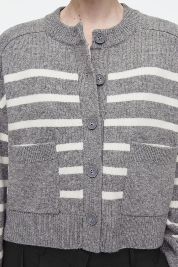 COS WOOL CREW-NECK CARDIGAN GRAY / STRIPED Hot