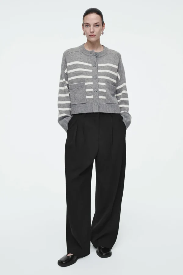 COS WOOL CREW-NECK CARDIGAN GRAY / STRIPED Hot