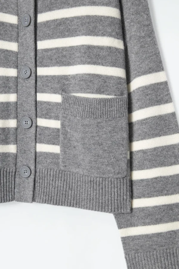 COS WOOL CREW-NECK CARDIGAN GRAY / STRIPED Hot