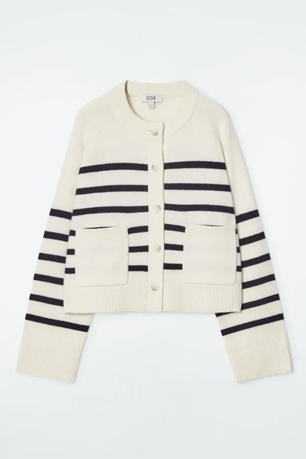 COS WOOL CREW-NECK CARDIGAN WHITE / STRIPED Cheap