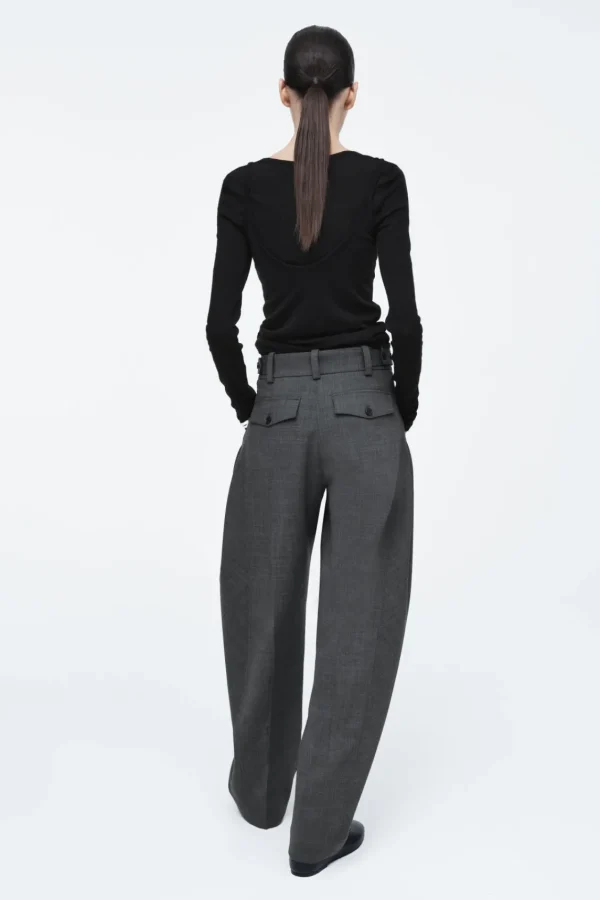 COS WOOL-BLEND BARREL-LEG PANTS GRAY Outlet