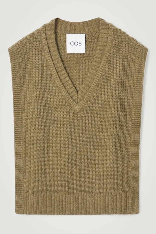 COS WOOL-CASHMERE V-NECK HYBRID TANK DARK GREEN Outlet