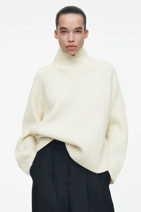 COS WRAP-COLLAR MERINO WOOL JUMPER ECRU Best