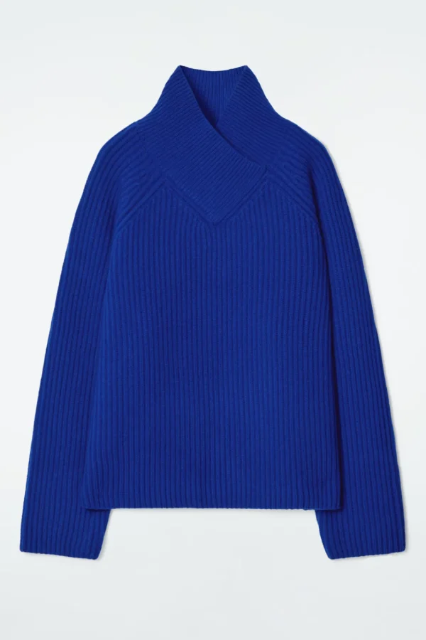 COS WRAP-COLLAR MERINO WOOL JUMPER COBALT BLUE Best