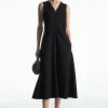 COS ZIP-FRONT V-NECK MIDI DRESS BLACK Sale