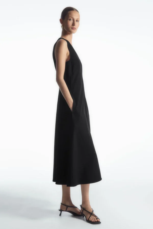 COS ZIP-FRONT V-NECK MIDI DRESS BLACK Sale